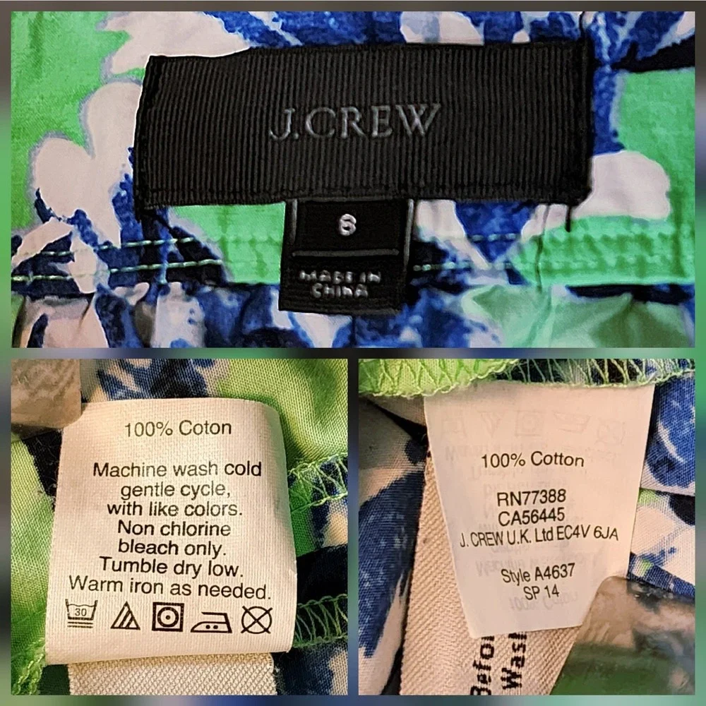 J Crew Pleated Midi Skirt 8 Women Floral‎ Blue Green Cotton Full Swing Fairycore